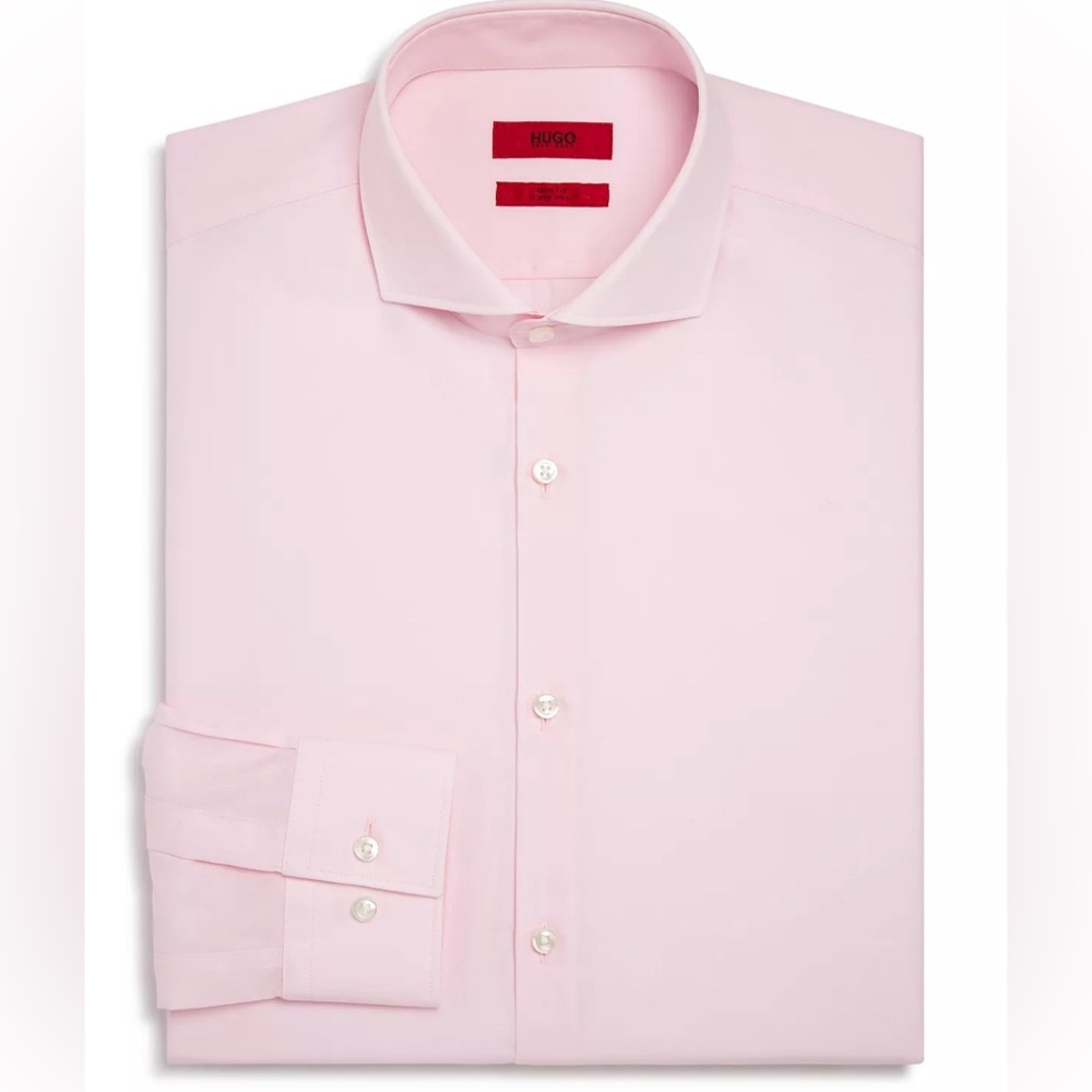 HUGO BOSS Solid Slim Fit Pink Dress Shirt